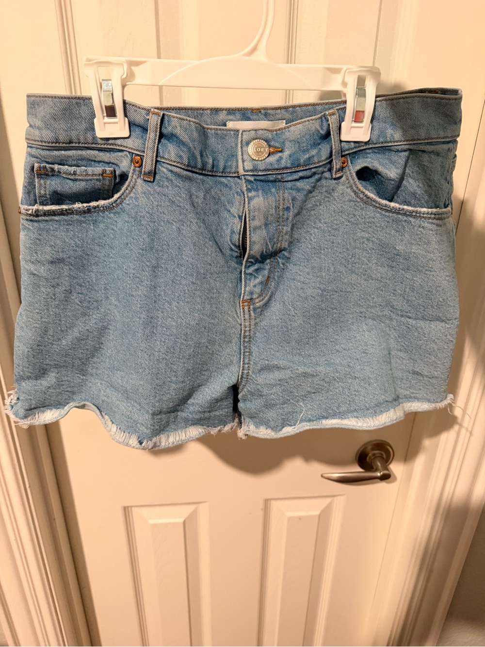 LOFT Light Blue Denim Frayed-Hem Shorts